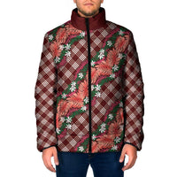 Polynesian Monstera Tiare Floral Padded Jacket Burgundy Tropical Plaid - Polynesian Pride