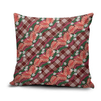 Polynesian Monstera Tiare Floral Pillow Cover Burgundy Tropical Plaid - Polynesian Pride