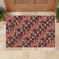 Polynesian Monstera Tiare Floral Rubber Doormat Burgundy Tropical Plaid - Polynesian Pride