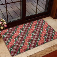 Polynesian Monstera Tiare Floral Rubber Doormat Burgundy Tropical Plaid - Polynesian Pride