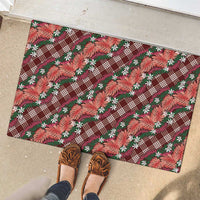 Polynesian Monstera Tiare Floral Rubber Doormat Burgundy Tropical Plaid - Polynesian Pride