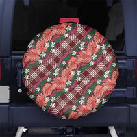 Polynesian Monstera Tiare Floral Spare Tire Cover Burgundy Tropical Plaid - Polynesian Pride