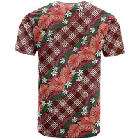 Polynesian Monstera Tiare Floral T Shirt Burgundy Tropical Plaid - Polynesian Pride