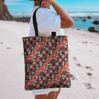 Polynesian Monstera Tiare Floral Tote Bag Burgundy Tropical Plaid - Polynesian Pride