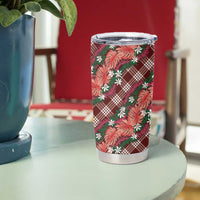 Polynesian Monstera Tiare Floral Tumbler Cup Burgundy Tropical Plaid - Polynesian Pride