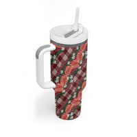 Polynesian Monstera Tiare Floral Tumbler With Handle Burgundy Tropical Plaid - Polynesian Pride