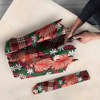 Polynesian Monstera Tiare Floral Umbrella Burgundy Tropical Plaid - Polynesian Pride