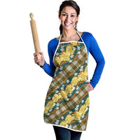 Polynesian Monstera Tiare Floral Apron Yellow Tropical Plaid - Polynesian Pride