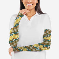 Polynesian Monstera Tiare Floral Arm Sleeves Yellow Tropical Plaid - Polynesian Pride
