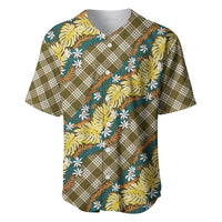 Polynesian Monstera Tiare Floral Baseball Jersey Yellow Tropical Plaid - Polynesian Pride