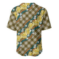 Polynesian Monstera Tiare Floral Baseball Jersey Yellow Tropical Plaid - Polynesian Pride