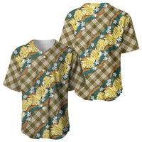 Polynesian Monstera Tiare Floral Baseball Jersey Yellow Tropical Plaid - Polynesian Pride