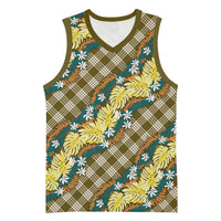 Polynesian Monstera Tiare Floral Basketball Jersey Yellow Tropical Plaid - Polynesian Pride
