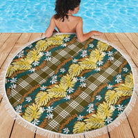 Polynesian Monstera Tiare Floral Beach Blanket Yellow Tropical Plaid - Polynesian Pride