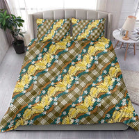 Polynesian Monstera Tiare Floral Bedding Set Yellow Tropical Plaid - Polynesian Pride