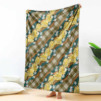 Polynesian Monstera Tiare Floral Blanket Yellow Tropical Plaid - Polynesian Pride