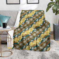 Polynesian Monstera Tiare Floral Blanket Yellow Tropical Plaid - Polynesian Pride