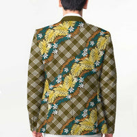 Polynesian Monstera Tiare Floral Blazer Yellow Tropical Plaid - Polynesian Pride