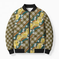 Polynesian Monstera Tiare Floral Bomber Puffer Jacket Yellow Tropical Plaid - Polynesian Pride