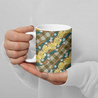 Polynesian Monstera Tiare Floral Ceramic Mug Yellow Tropical Plaid - Polynesian Pride