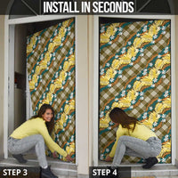 Polynesian Monstera Tiare Floral Door Cover Yellow Tropical Plaid - Polynesian Pride