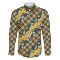 Polynesian Monstera Tiare Floral Family Matching Puletasi and Hawaiian Shirt Yellow Tropical Plaid - Polynesian Pride