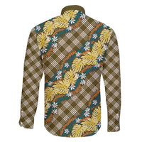 Polynesian Monstera Tiare Floral Family Matching Puletasi and Hawaiian Shirt Yellow Tropical Plaid - Polynesian Pride