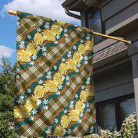 Polynesian Monstera Tiare Floral Garden Flag Yellow Tropical Plaid - Polynesian Pride