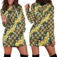 Polynesian Monstera Tiare Floral Hoodie Dress Yellow Tropical Plaid - Polynesian Pride