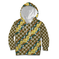 Polynesian Monstera Tiare Floral Kid Hoodie Yellow Tropical Plaid - Polynesian Pride