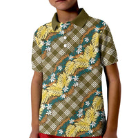 Polynesian Monstera Tiare Floral Kid Polo Shirt Yellow Tropical Plaid - Polynesian Pride