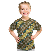 Polynesian Monstera Tiare Floral Kid T Shirt Yellow Tropical Plaid - Polynesian Pride
