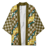 Polynesian Monstera Tiare Floral Kimono Yellow Tropical Plaid - Polynesian Pride