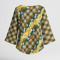 Polynesian Monstera Tiare Floral Kimono Sleeve Blouse Yellow Tropical Plaid - Polynesian Pride