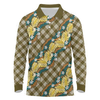 Polynesian Monstera Tiare Floral Long Sleeve Polo Shirt Yellow Tropical Plaid - Polynesian Pride