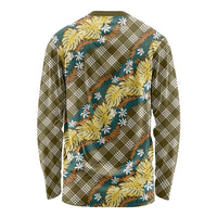 Polynesian Monstera Tiare Floral Long Sleeve Shirt Yellow Tropical Plaid - Polynesian Pride