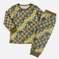 Polynesian Monstera Tiare Floral Christmas Pajama Set Yellow Tropical Plaid - Polynesian Pride