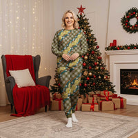Polynesian Monstera Tiare Floral Christmas Pajama Set Yellow Tropical Plaid - Polynesian Pride