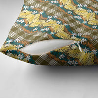 Polynesian Monstera Tiare Floral Pillow Cover Yellow Tropical Plaid - Polynesian Pride