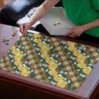 Polynesian Monstera Tiare Floral Puzzle Yellow Tropical Plaid - Polynesian Pride