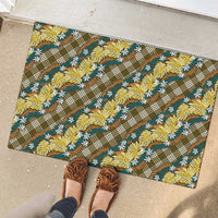 Polynesian Monstera Tiare Floral Rubber Doormat Yellow Tropical Plaid - Polynesian Pride