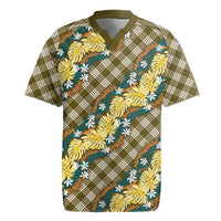 Polynesian Monstera Tiare Floral Rugby Jersey Yellow Tropical Plaid - Polynesian Pride