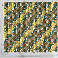Polynesian Monstera Tiare Floral Shower Curtain Yellow Tropical Plaid - Polynesian Pride