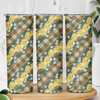 Polynesian Monstera Tiare Floral Skinny Tumbler Yellow Tropical Plaid - Polynesian Pride