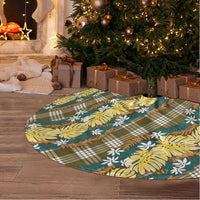 Polynesian Monstera Tiare Floral Tree Skirt Yellow Tropical Plaid - Polynesian Pride