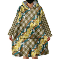 Polynesian Monstera Tiare Floral Wearable Blanket Hoodie Yellow Tropical Plaid - Polynesian Pride