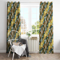 Polynesian Monstera Tiare Floral Window Curtain Yellow Tropical Plaid - Polynesian Pride