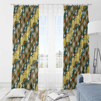 Polynesian Monstera Tiare Floral Window Curtain Yellow Tropical Plaid - Polynesian Pride