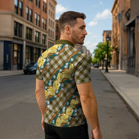 Polynesian Monstera Tiare Floral Zipper Polo Shirt Yellow Tropical Plaid - Polynesian Pride