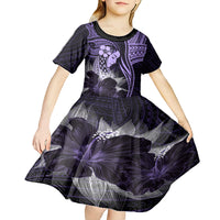 Polynesian Women Day 2024 Kid Short Sleeve Dress Hibiscus Girl Tribal LT01 - Polynesian Pride